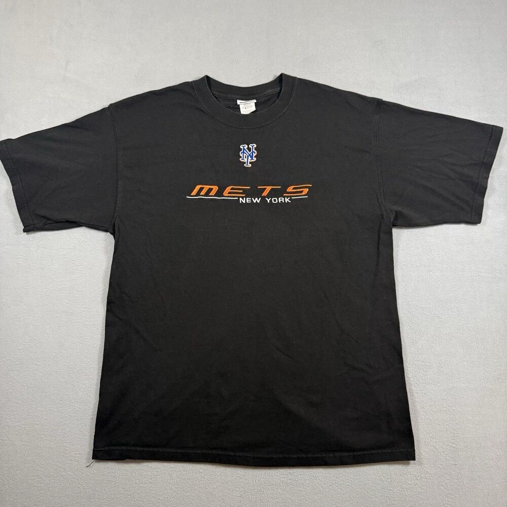 Vintage 90s Style New York Mets Embroidered Logo T-Shirt Black Men’s XL CSA Tag